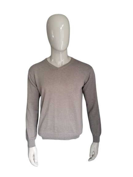 PAKT. Wollpullover mit V-Ausschnitt – braun – Größe M