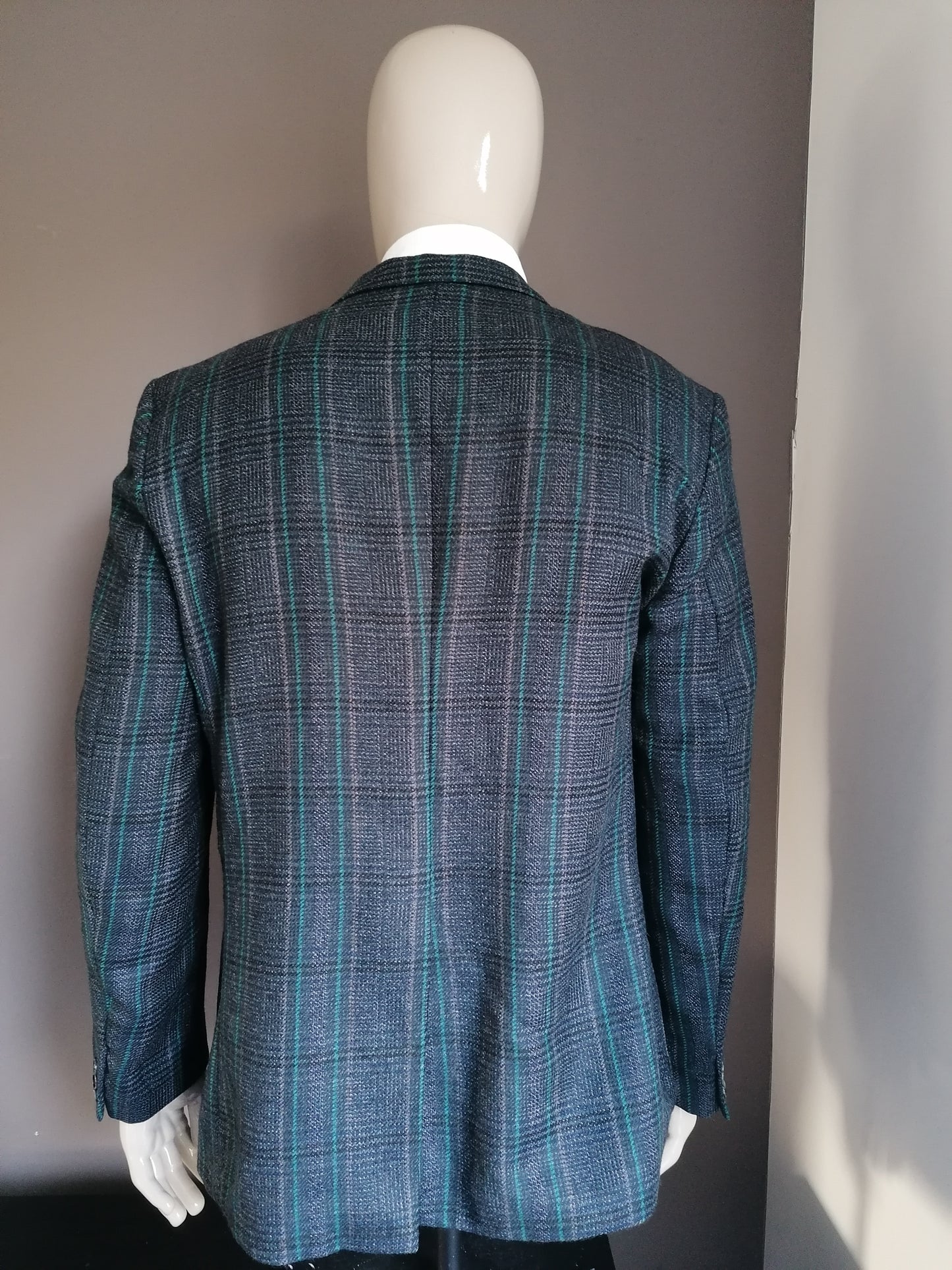Giacca di tweed di lana vintage. Green grigio nero a scacchi. Taglia XL.