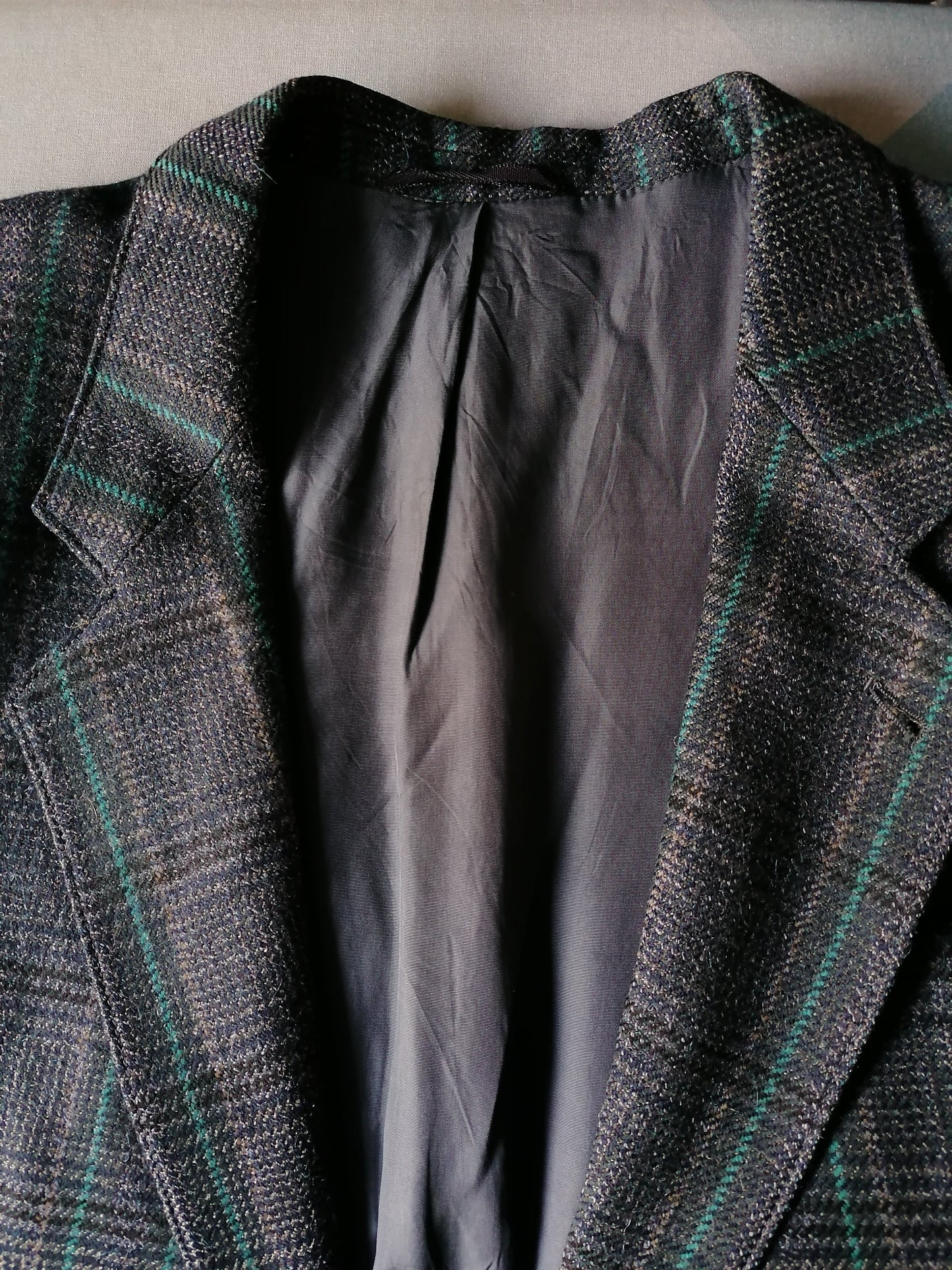 Vintage Wollen Tweed Colbert. Groen Grijs Zwart geruit. Maat XL