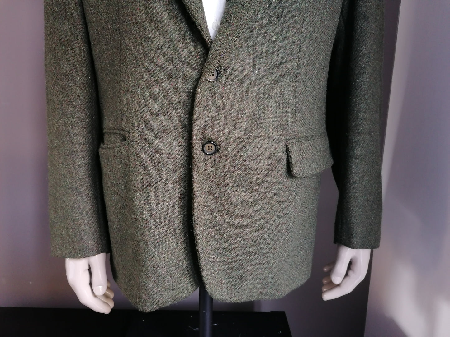 Vintage Akmogorks Chaqueta Tweed. Verde mezclado. Tamaño XL.
