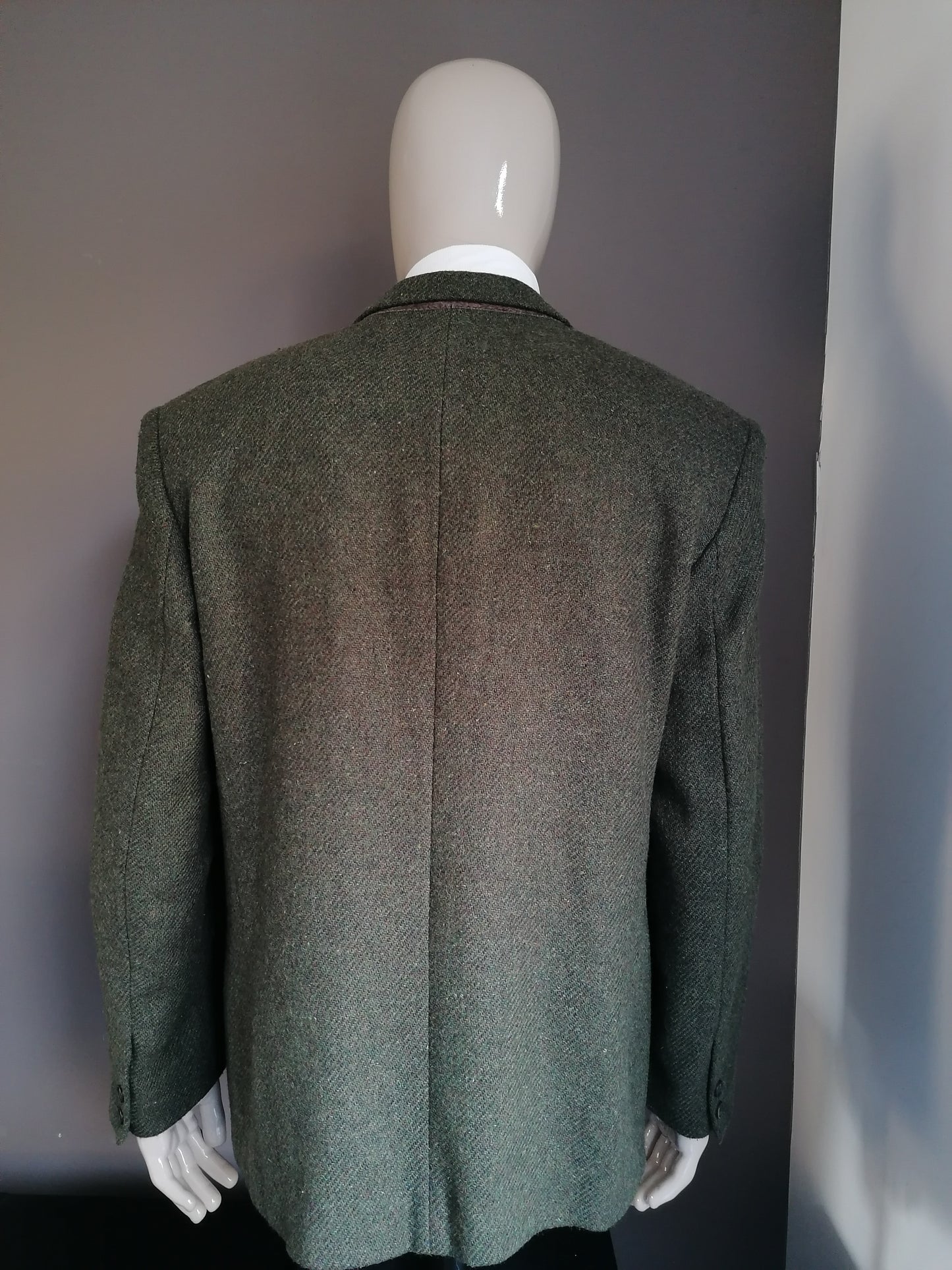 Vintage  Akmoworks Tweed colbert. Groen gemêleerd. Maat XL.