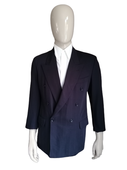 Vintage zweireihige Anzugjacke aus Strellson-Wolle. Dunkelblau gestreift. Größe 25.