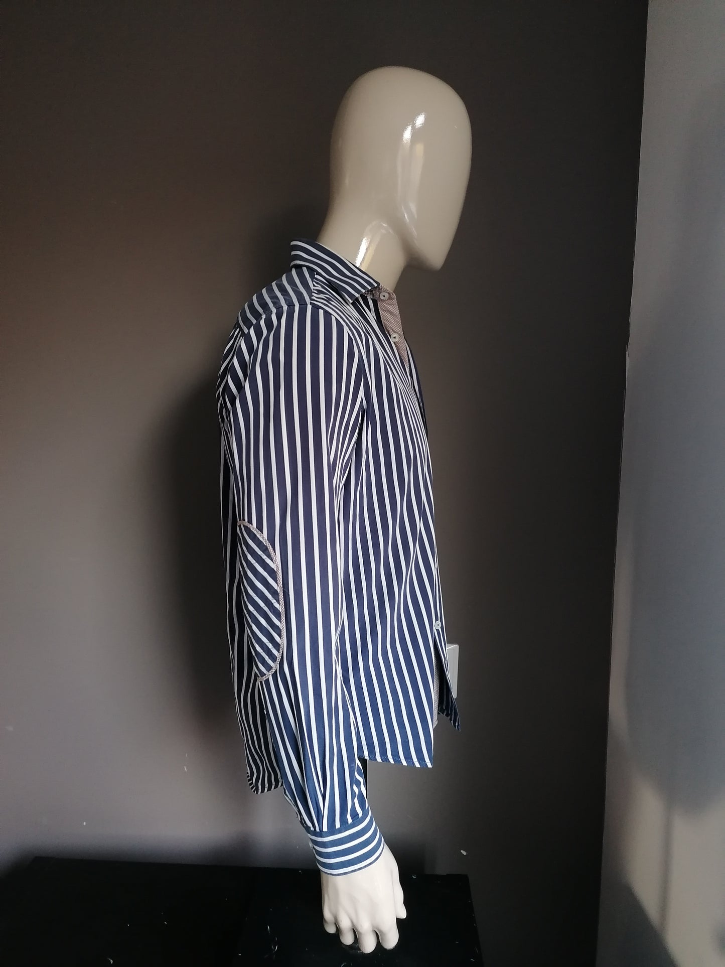 Camisa de Holthaus Azul Blanco Rayado. Talla M.