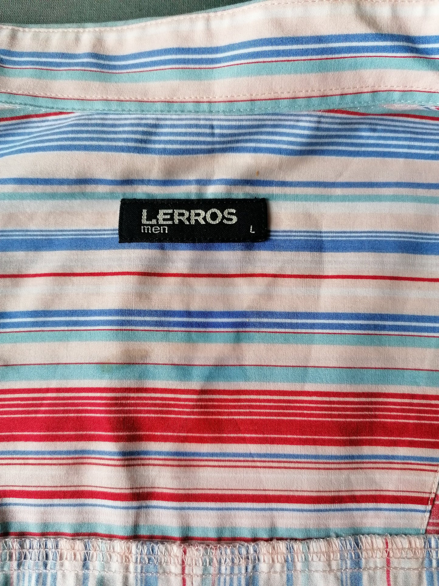 Lerros overhemd. Roze Blauw gestreept. Maat L.