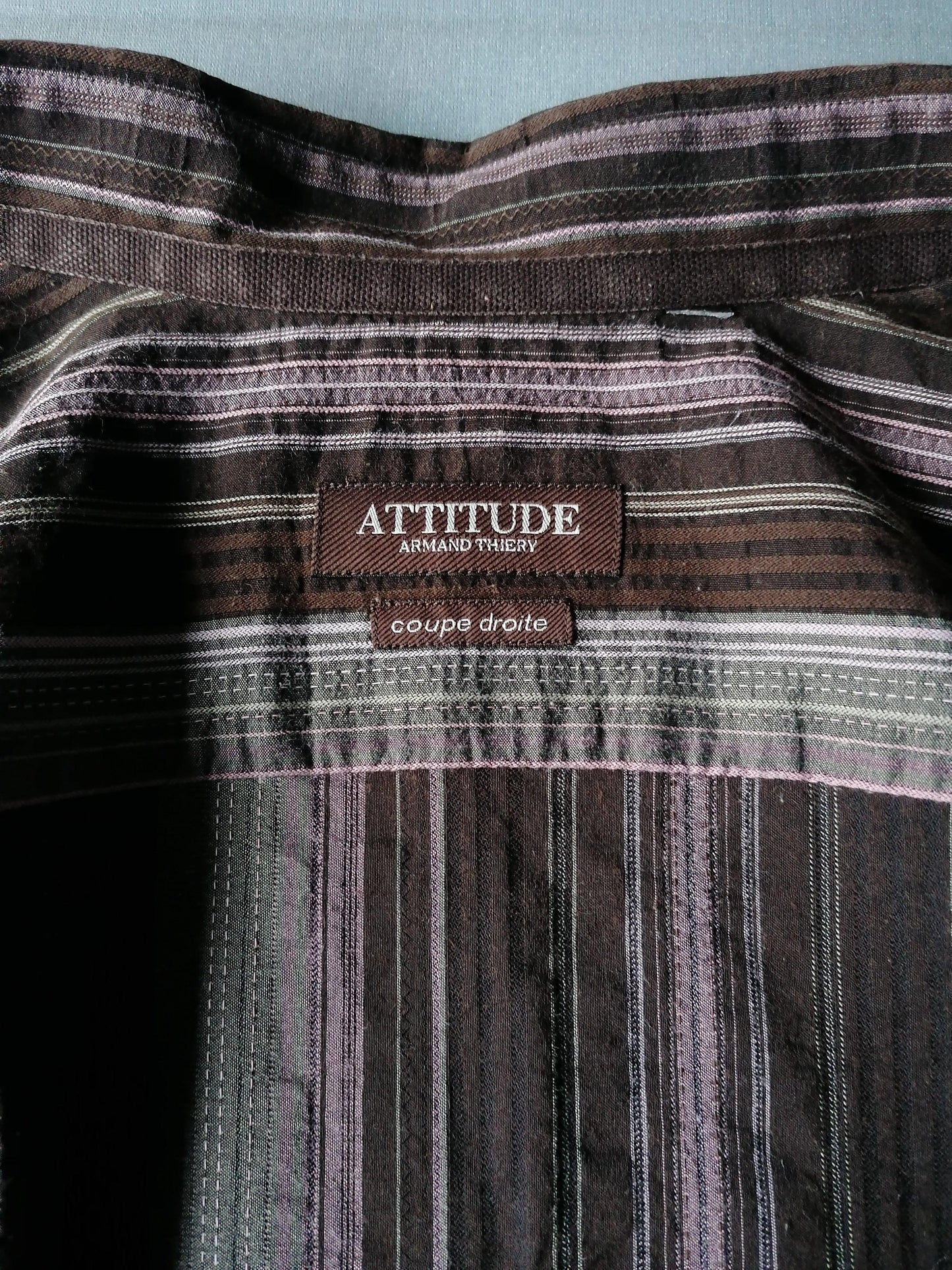 Attitude Armand Thiery overhemd. Bruin Roze gestreept. Maat XL. - EcoGents
