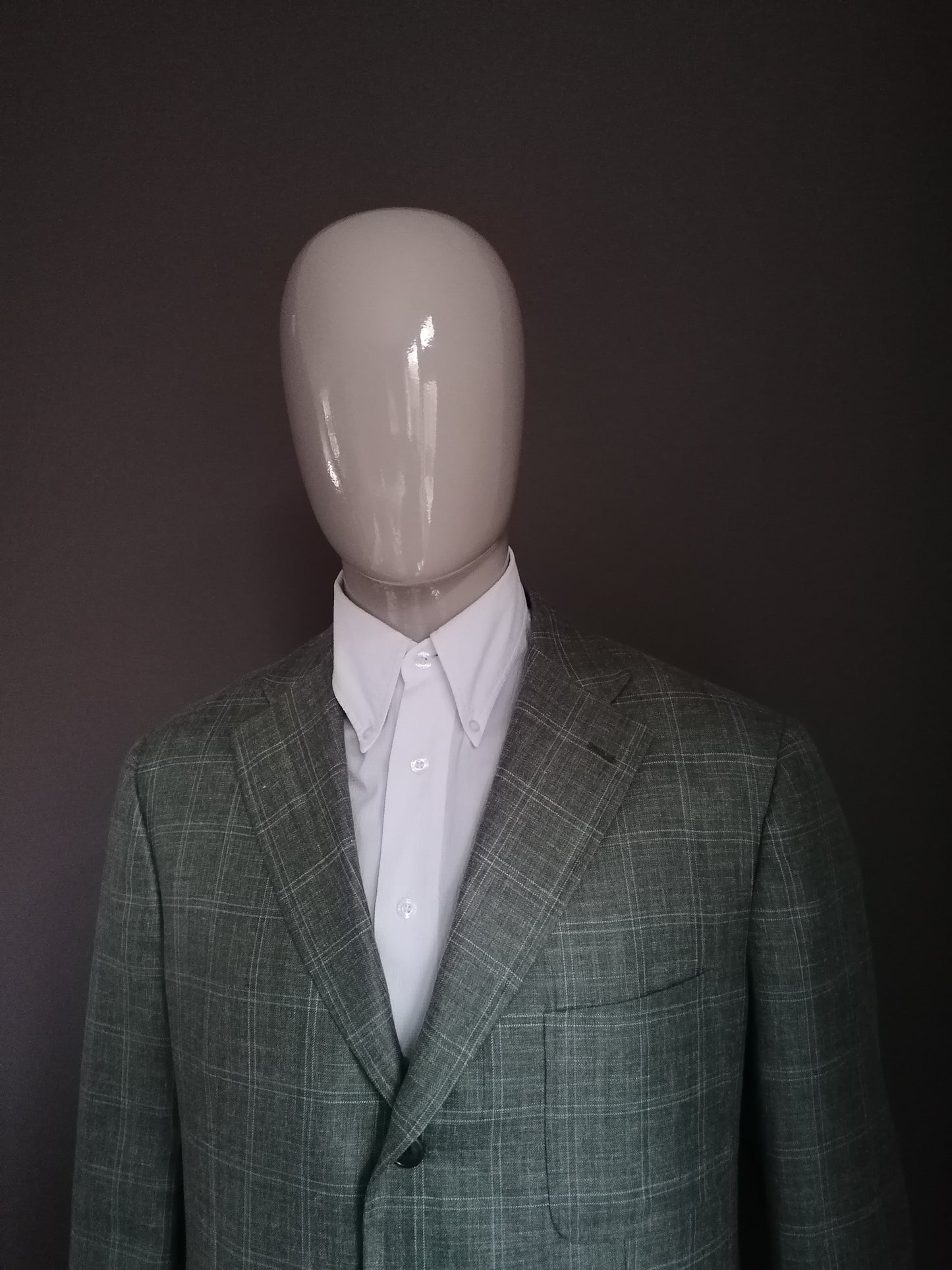 Franck Namani Woolen y chaqueta de lino. Blanco verde a cuadros. Tamaño 56 / XL