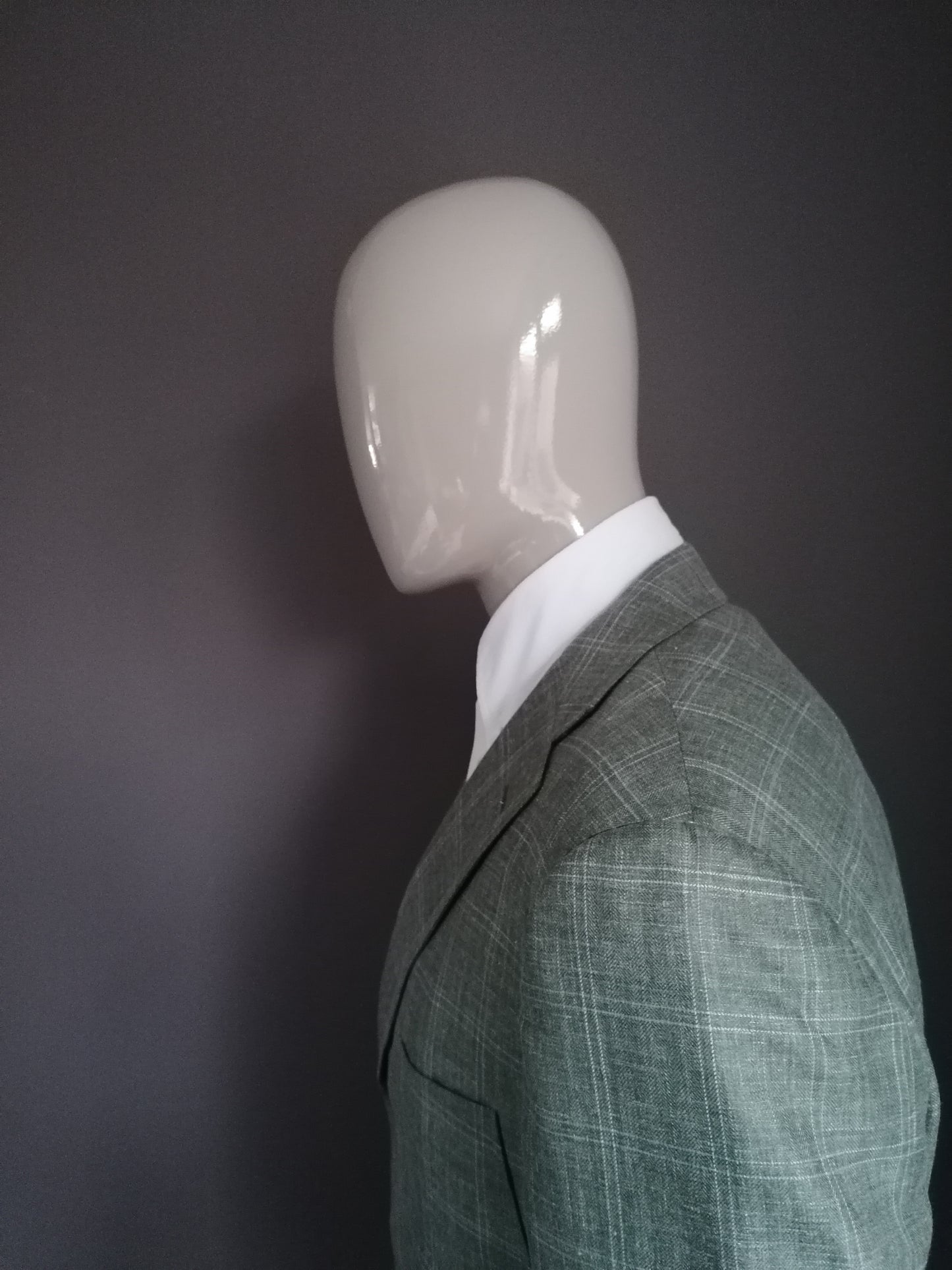 Franck Namani woolen and linen jacket. Green white checkered. Size 56 / XL