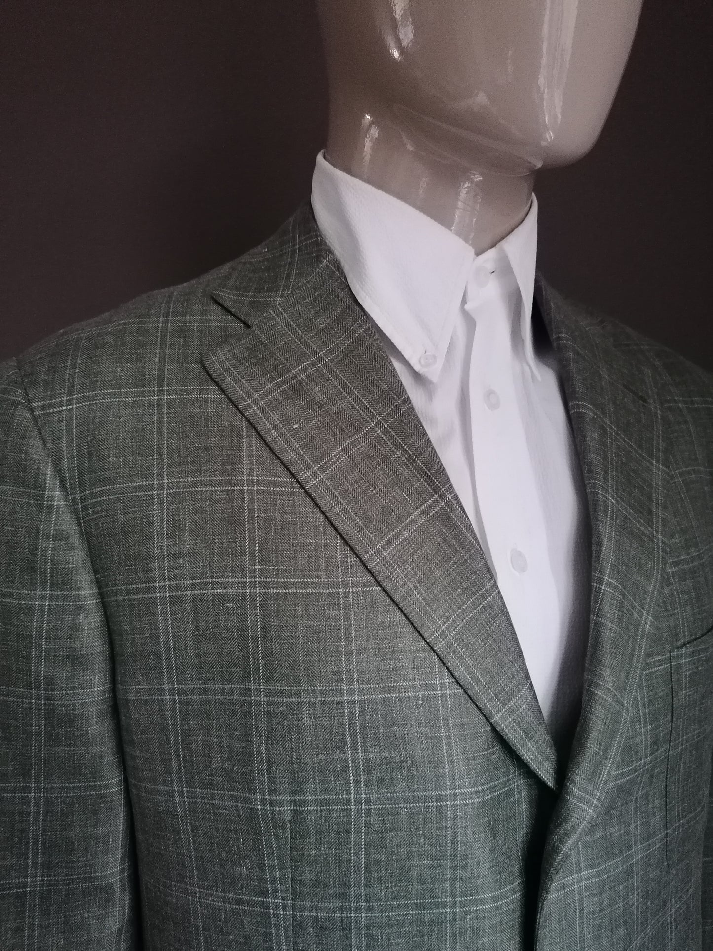 Franck Namani Woolen y chaqueta de lino. Blanco verde a cuadros. Tamaño 56 / XL
