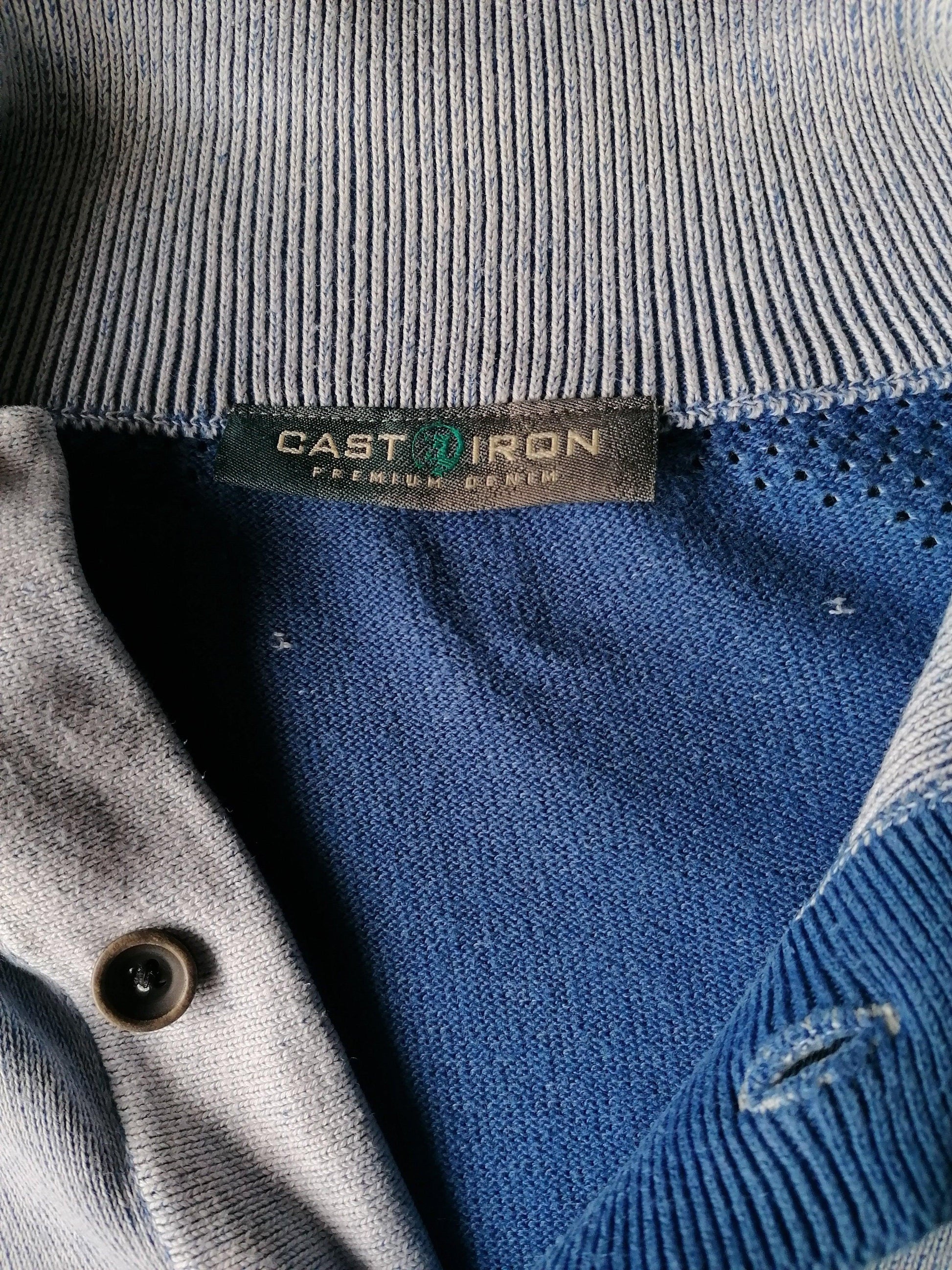 Cast Iron trui met knopen. Blauw gemêleerd. Maat XL. - EcoGents