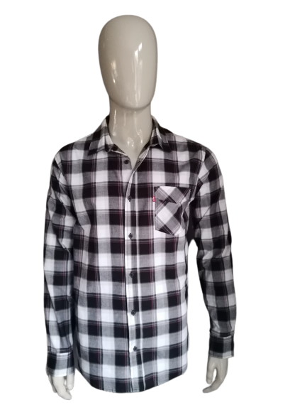 Levi's overhemd. Grijs Zwart geruit, roze streep. Maat L.