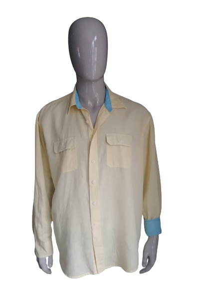 Vintage Izod linen shirt. Yellow colored. Size XL, is spacious. XXL / 2XL