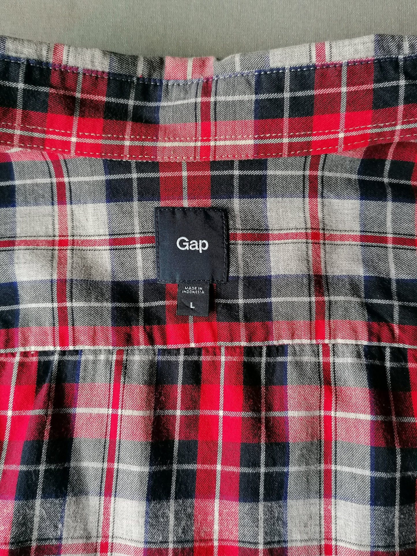Gap shirt. Red gray blue checkered. Size L.