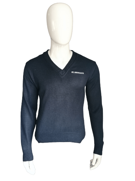 Pull col V "St. Bernards" A+. De couleur bleu foncé. Taille S. - EcoGents