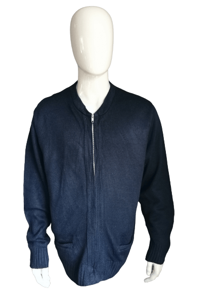 Cardigan A+ avec fermeture éclair. De couleur bleu foncé. Taille XL, taille grand. - EcoGents