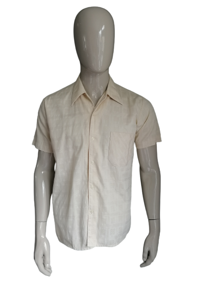 Camisa de manga corta de la vendimia COTOVA 70. Collar de puntos. Motivo beige. Tamaño XL.