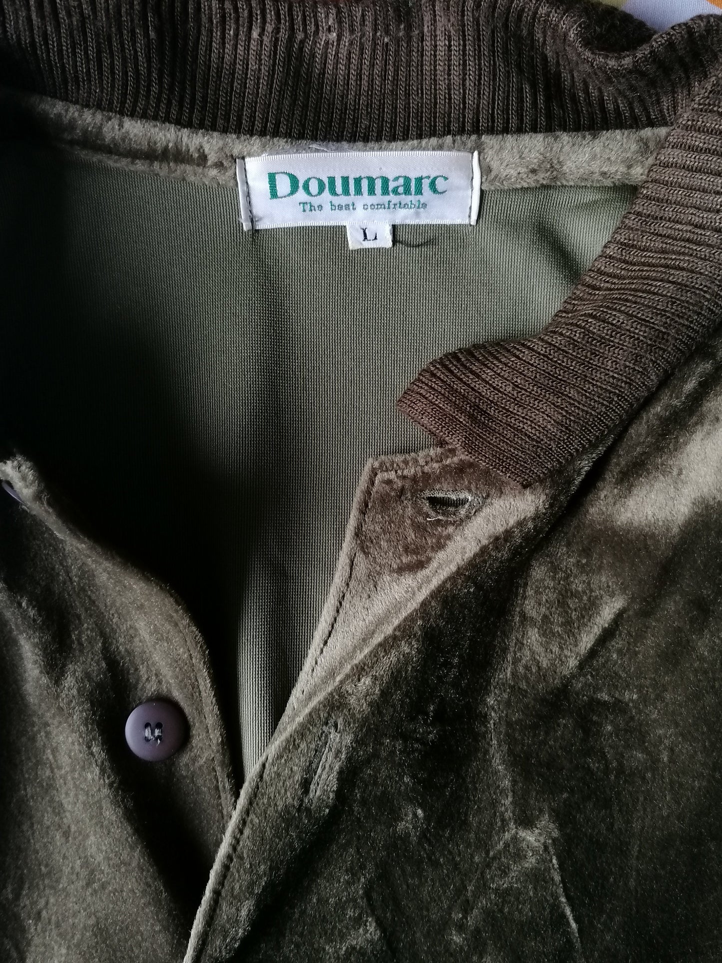 Vintage Doumar Velvet velor polo sweater. Green colored. Size L.