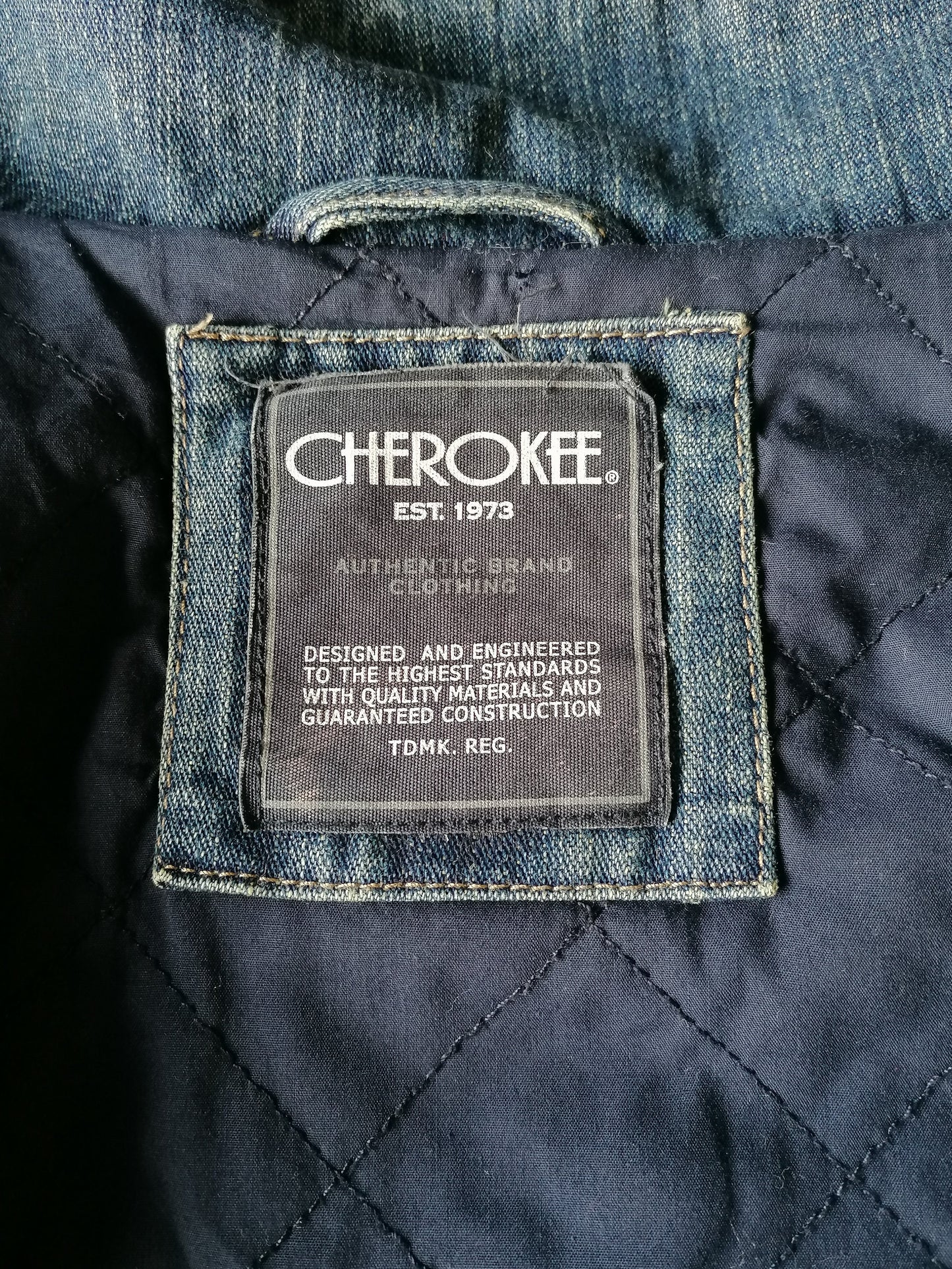 Vintage Cherokee denim jacket. Lightly lined. Colored blue. Size S.