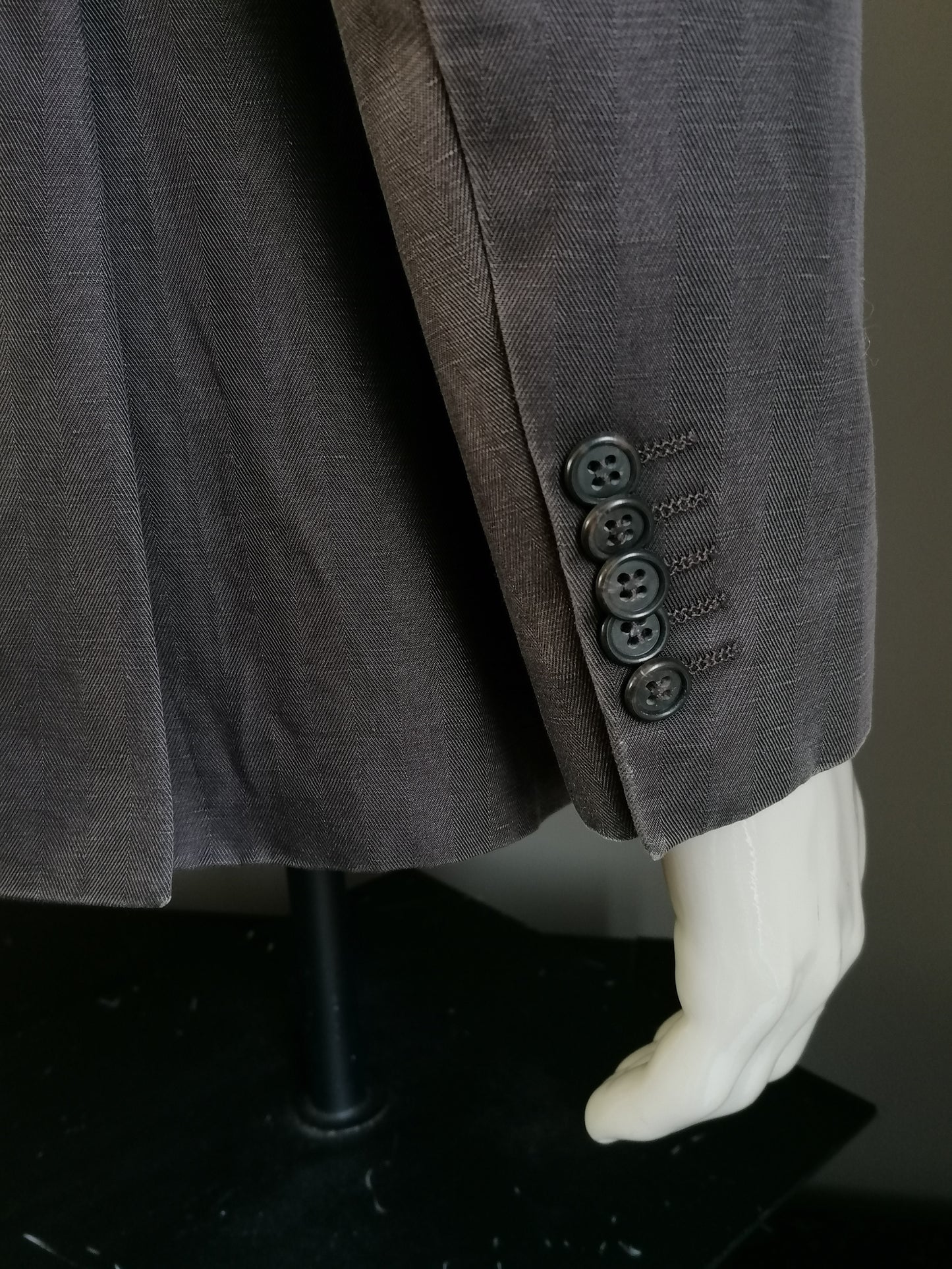 Soci3ty jacket. Dark brown herringbone motif. Size 52 / L. "88 or 100"