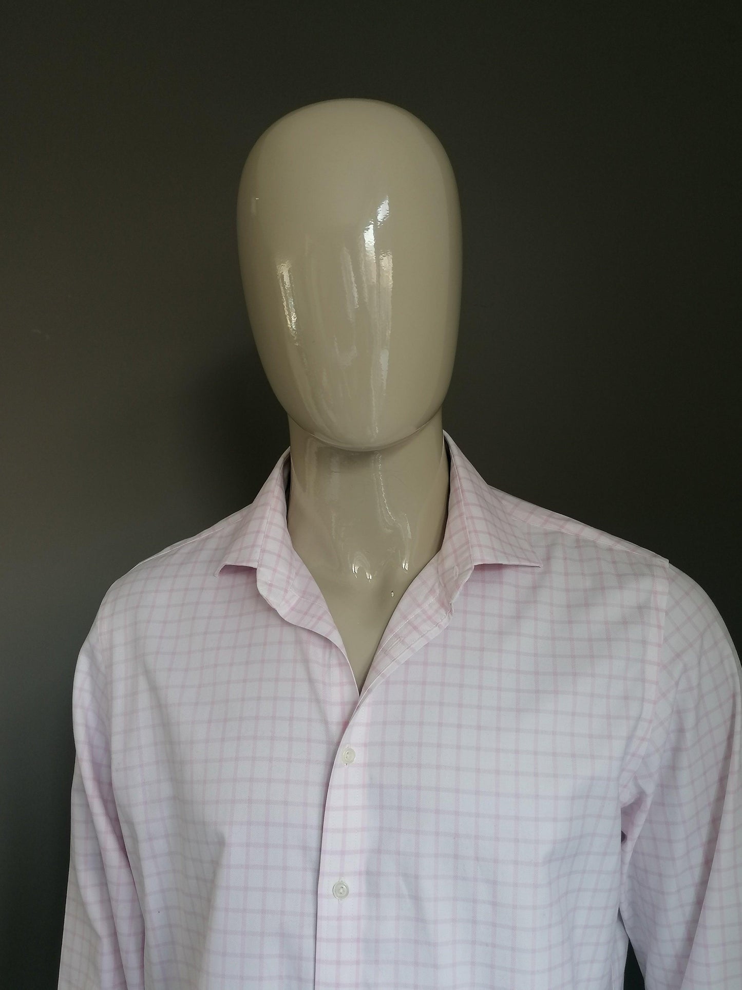 Brooks Brothers overhemd. Roze Wit geblokt. Maat 43 / XL. Milano Fit. - EcoGents