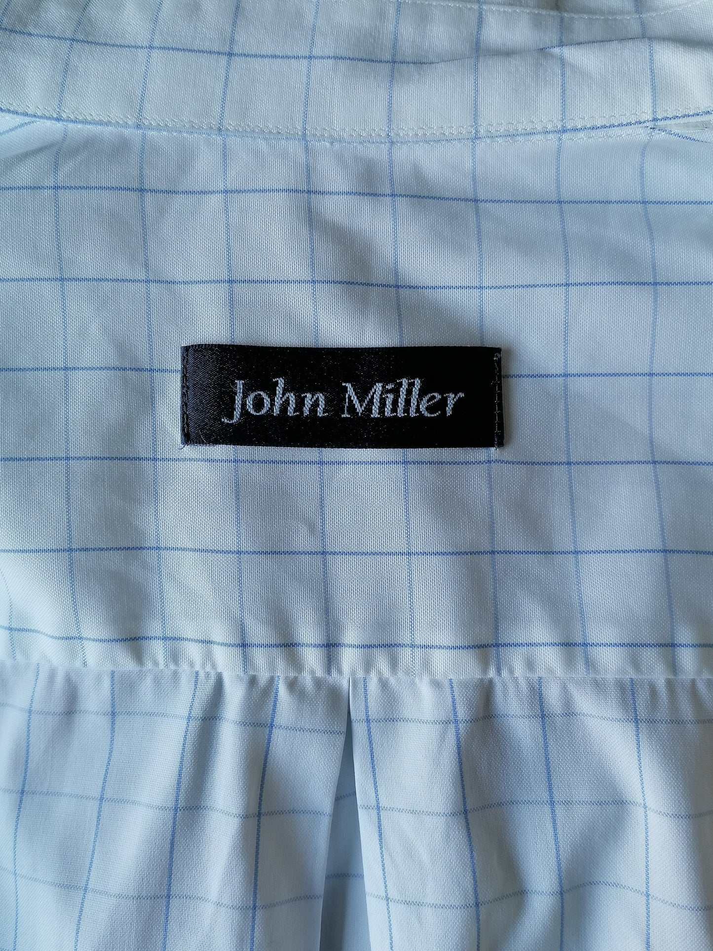 John Miller overhemd. Blauw Wit geblokt. Maat XXL / 2XL.