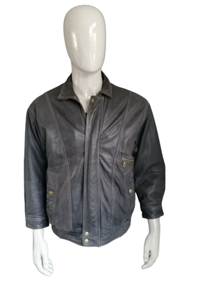 Vintage Sija 80er Lederjacke / Jacke. Dunkelbraun gefärbt. Größe L. 3/4 Ärmel!