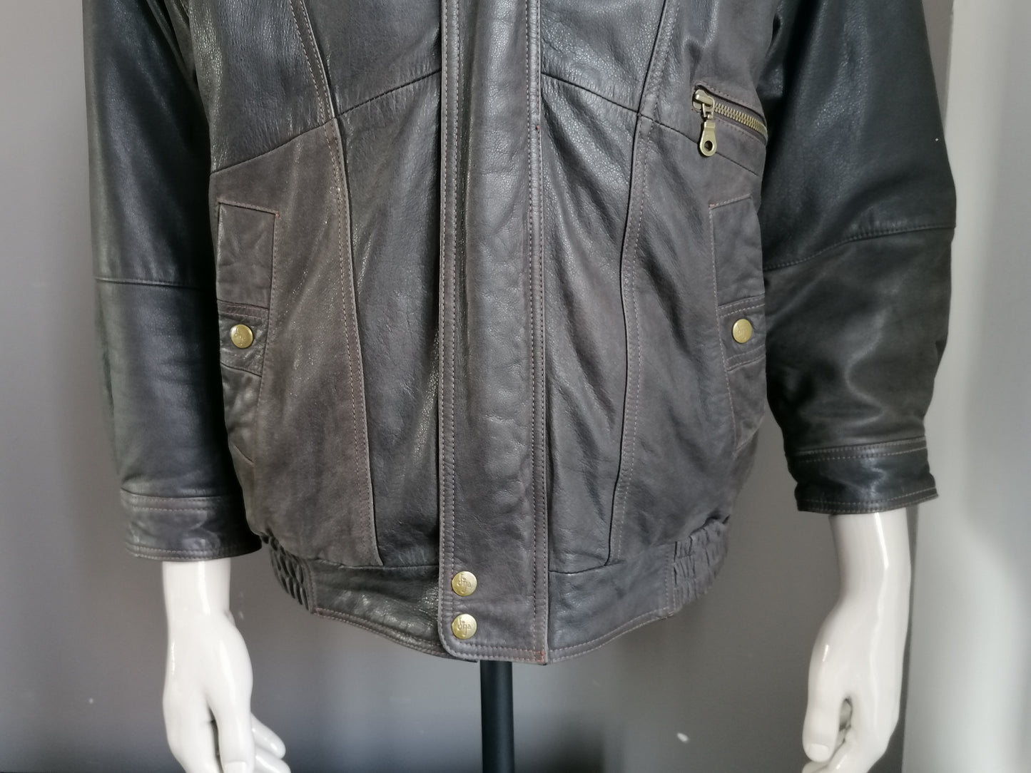 Vintage Sija 80's Leren jas / jack. Donker Bruin gekleurd. Maat L. 3/4 mouwen!
