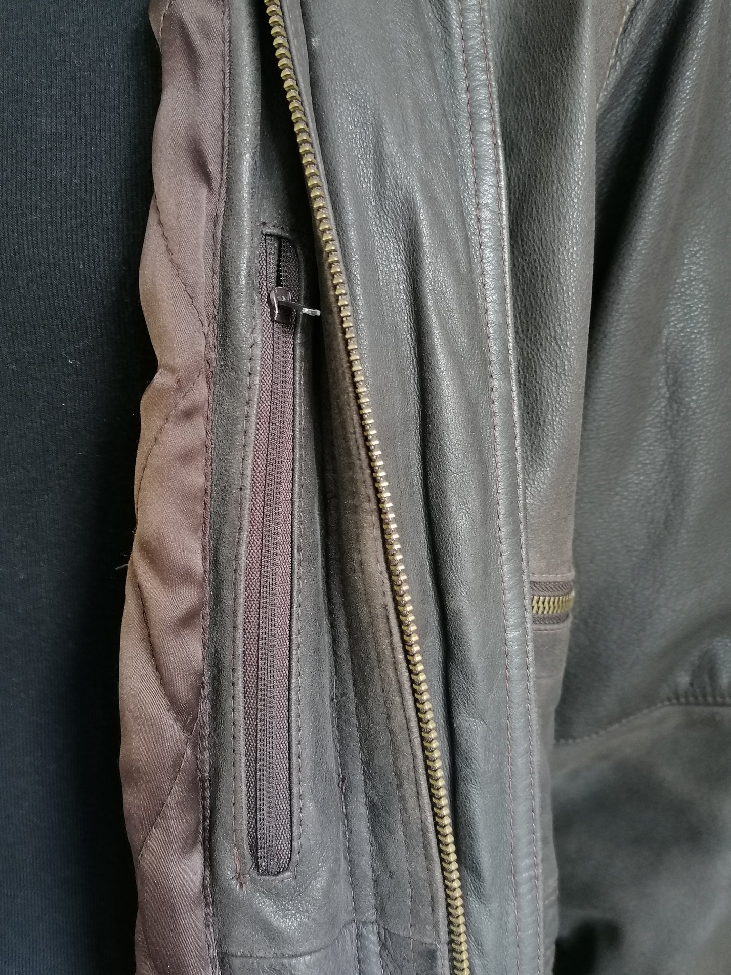 Vintage Sija 80's Leren jas / jack. Donker Bruin gekleurd. Maat L. 3/4 mouwen!