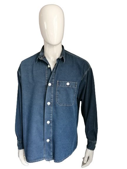 Vintage signum shirt. Large buttons. Denim look. Dark blue. Size XXL / 2XL