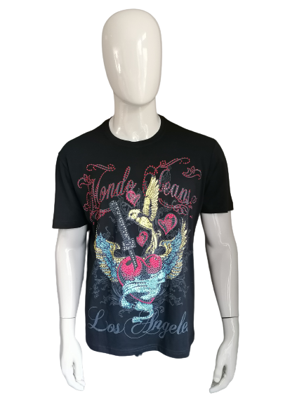 Camisa Mondo. Negro con estampado y pedrería. Talla XXL. ¡¡Nuevo!!