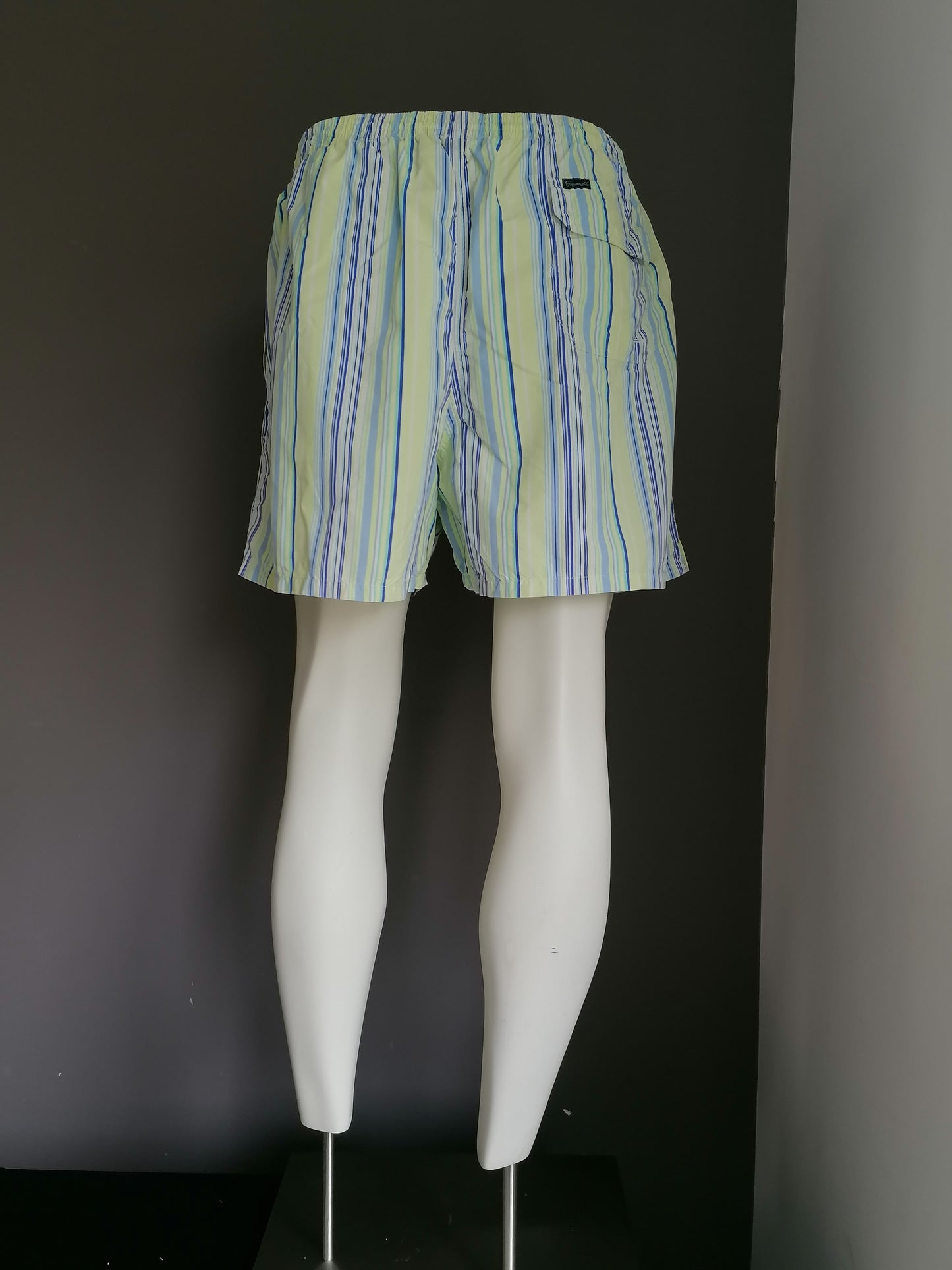 Faconnable swimming trunks / swimming shorts. Blue white green striped. Size XXL / 2XL.