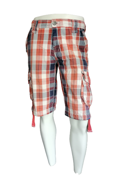 Pantalones cortos de García con bolsas. Red Beige Blue revisado. Tamaño W32.