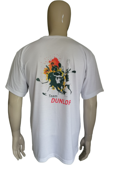 Dunlop shirt. Team Dunlop Tennis. Wit met opdruk. Maat L.