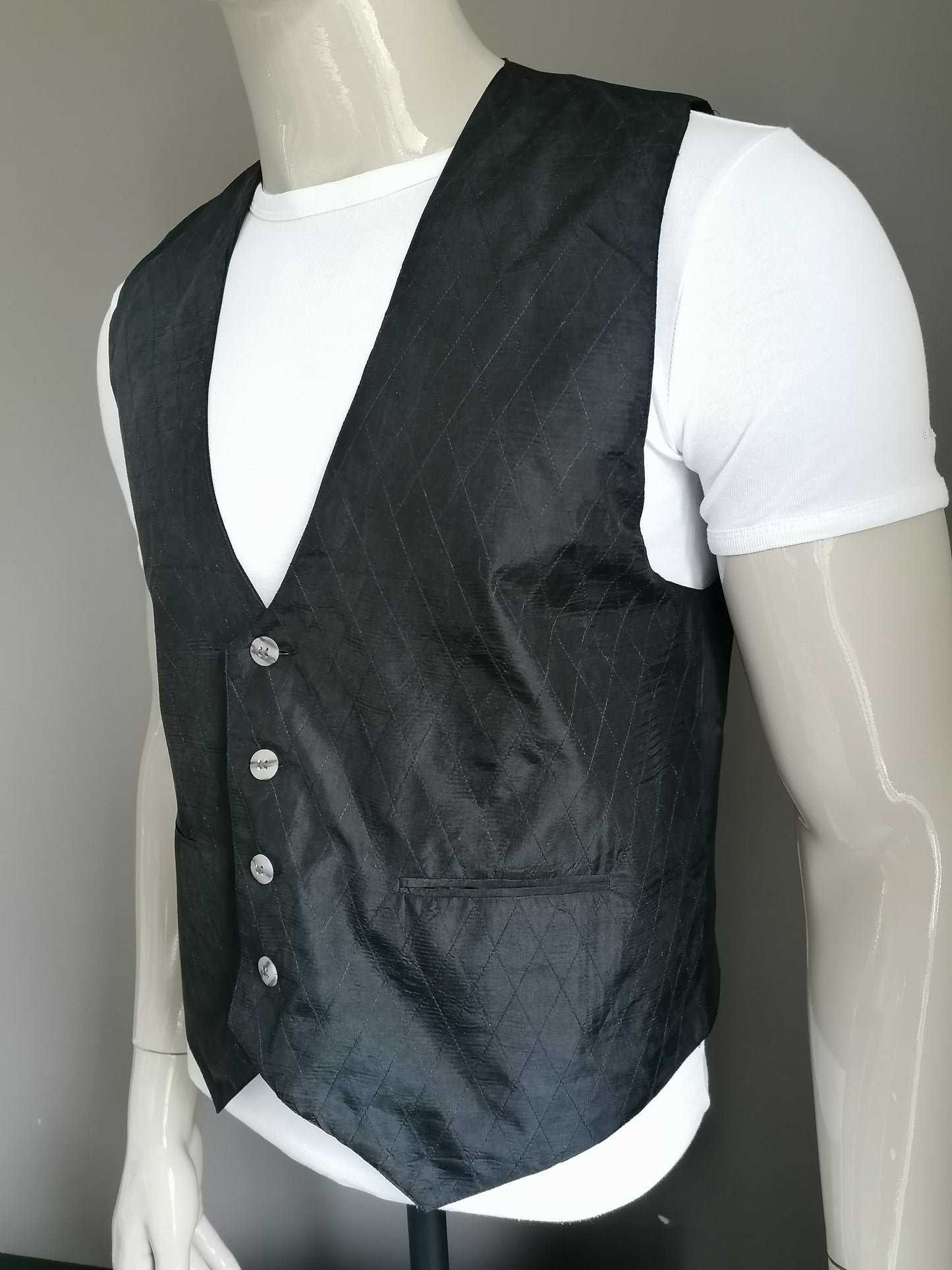 Vintage HEMA waistcoat. Black window pattern. Size M.