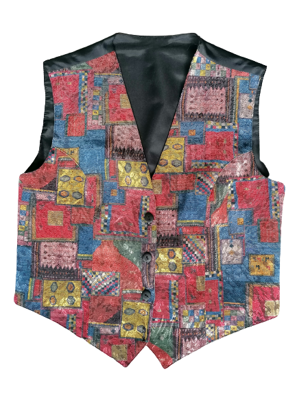 Vintage waistcoat. Red blue yellow colored. Size 46 / XS.