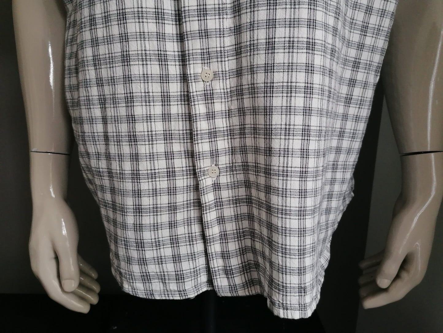 Status quo camisa vintage manga corta. Checker de beige gris. Tamaño XXL / 2XL.