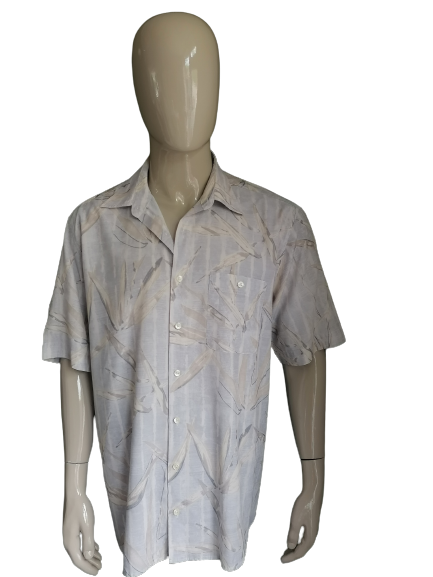 Vintage Jupiter overhemd korte mouw. Grijs Beige print. Maat XL.