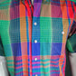 Vintage Andre Leon overhemd korte mouw. Rood Groen Blauw geruit. Maat L.