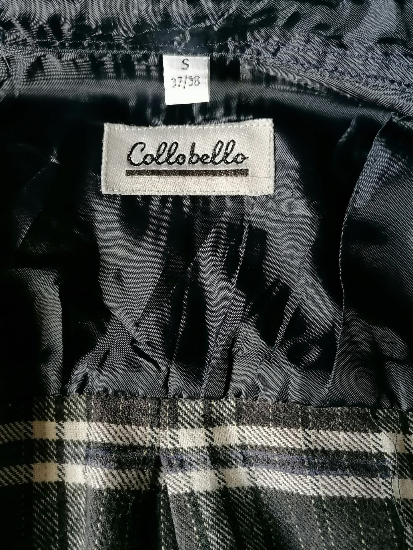 Vintage Collobello Flanellen overhemd. Zwart Wit Blauw geruit. Maat S.
