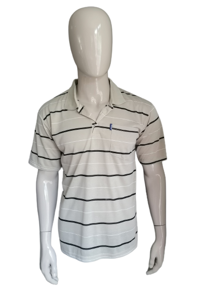 Vintage Vinafa Polo. Beige black and white striped. Size l Stretch. Cotton / polyester