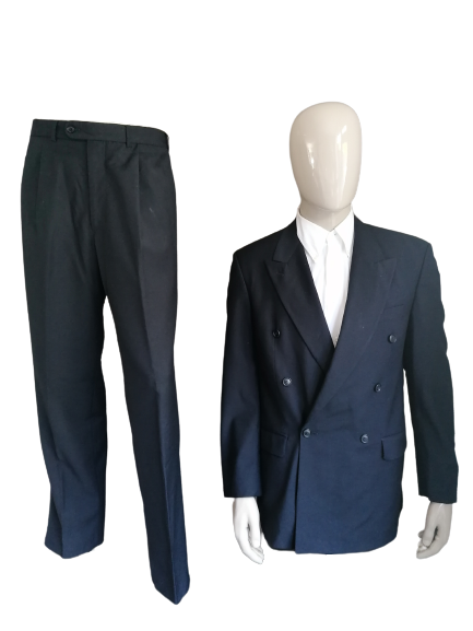 Costume de laine de Bijenkorf à double poitrine vintage. Bleu foncé. Veste de taille 52 / L. Taille 54 / XL Pantalon