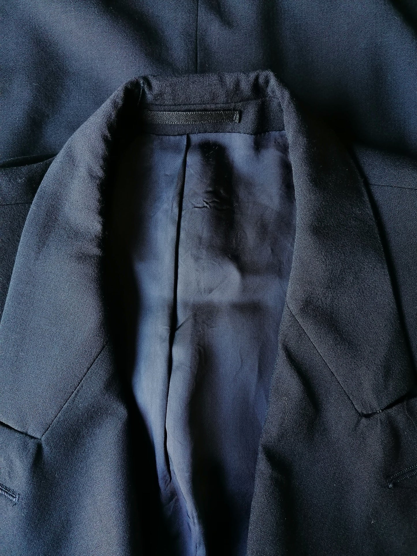 Vintage Double Breasted Wollen de Bijenkorf Kostuum. Donker Blauw. Maat 52 / L Colbert. Maat 54 / XL Pantalon