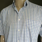 De Bijenkorf overhemd korte mouw. Blauw Wit geblokt. Maat XL. 70% Katoen & 30% Polyester