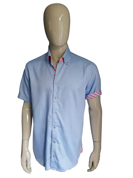 Tomasso overhemd korte mouw. Licht Blauw motief. Maat XL.