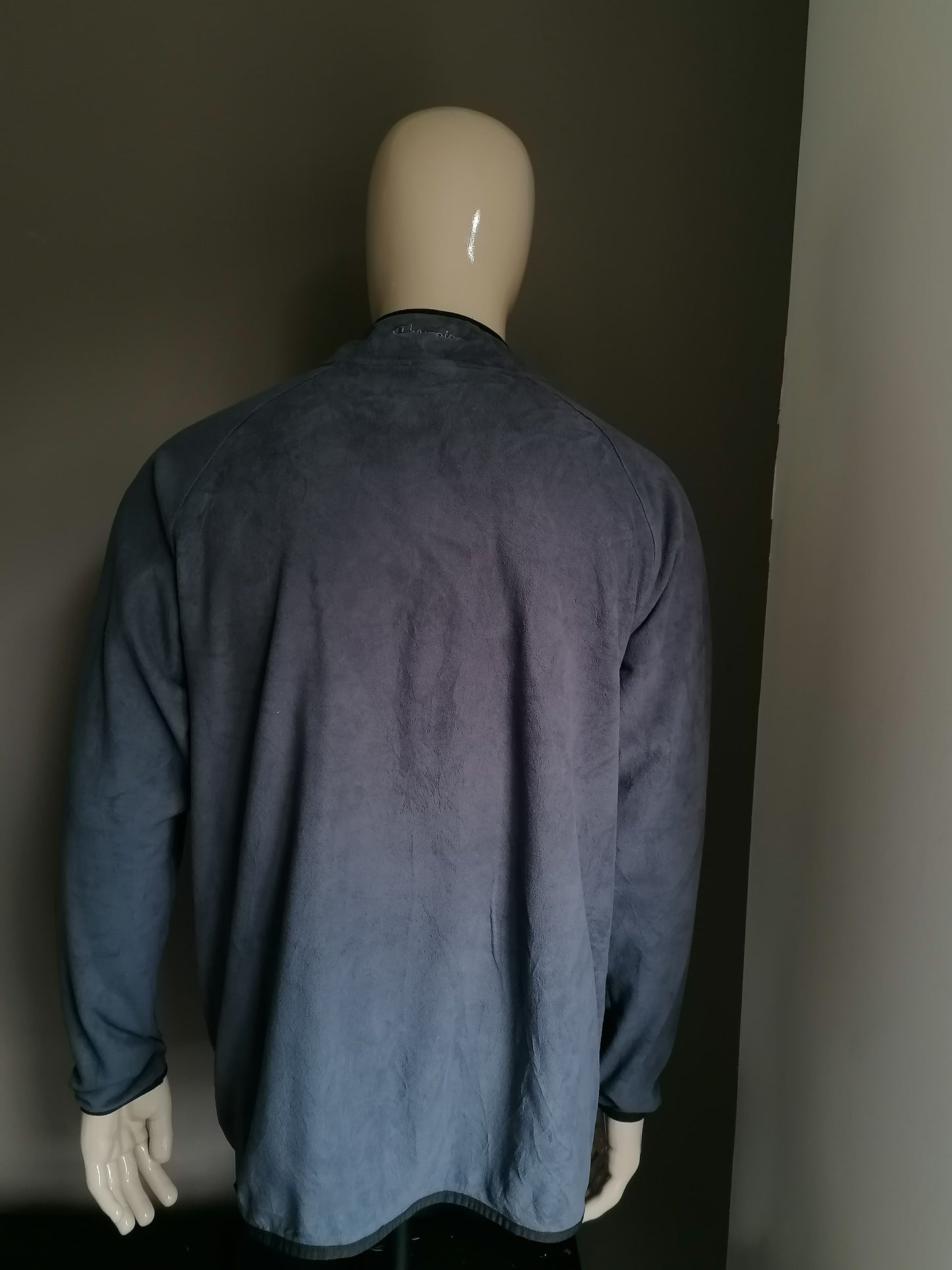 Vintage Champion Fleece trui met rits. Donker Grijs gekleurd. Maat XL.