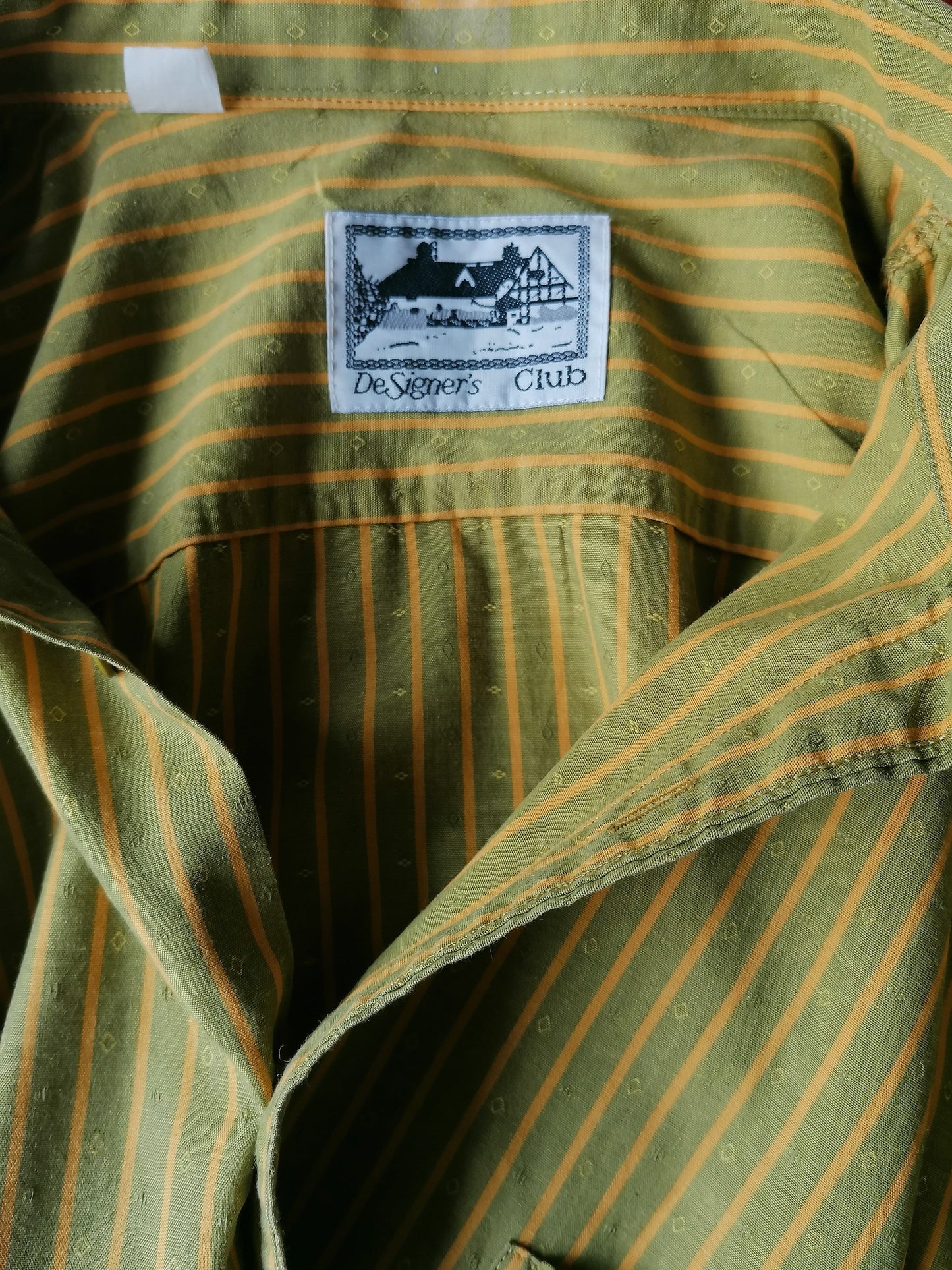 Vintage Designer's Club 90's overhemd korte mouw. Groen Geel gestreept. Maat XL.