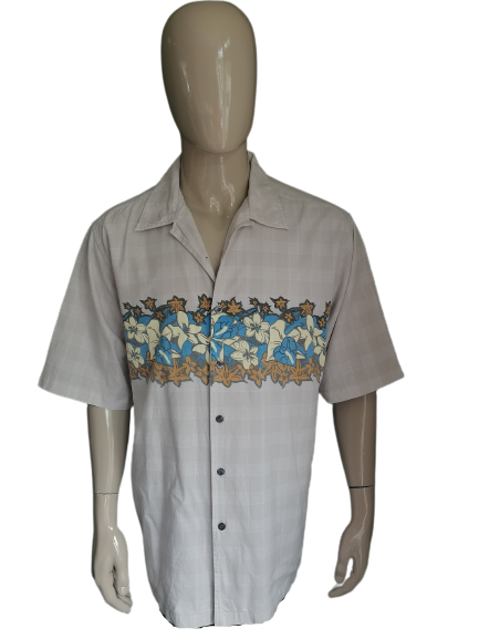 Gin tonic hawaii shirt short sleeve. Beige blue brown yellow. Size XXL / 2XL.