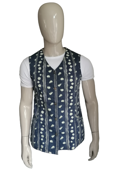 Vintage TBS 90's gilet. Blauw Beige Groene print. Maat M.