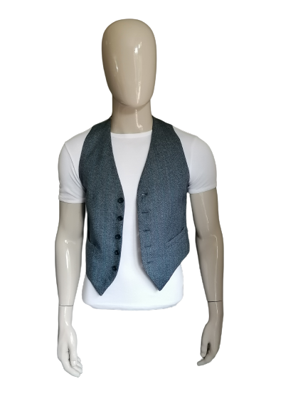 Waistcoat. Gray blue mixed with brown green yellow stripe. Size S.