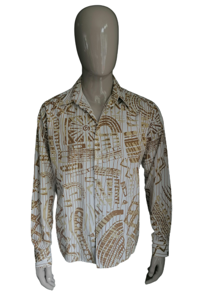 Vintage Clockhouse-Shirt. Braun-beige 90er-Jahre-Druck. Größe XL. 60 % Polyester und 40 % Baumwolle