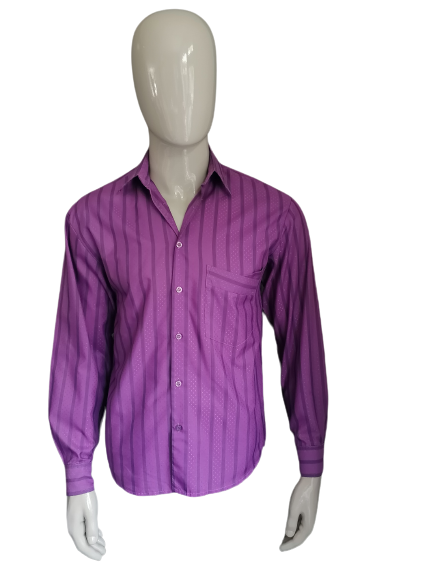 Camisa Portofino Vintage. Estampado a rayas púrpura. Talla M.
